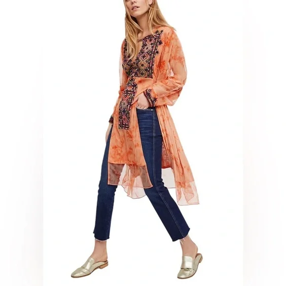 Free People Market Place Embroidered Maxi Top S Boho Festival - Picture 2 of 16